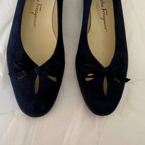 Salvatore Ferragamo Dark Navy Blue Suede Flat Shoes 10B NEW